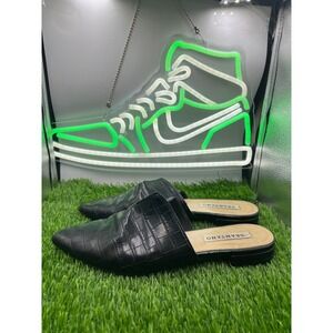 Brantano Pointed Toe Black Faux Croc Leather Slip On Mule Slides Womens‎ size 8